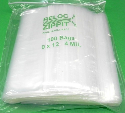 500 Reloc Zippit 9"x12" Clear 4 Mil Thick Zip Seal Lock Reclosable 9 x 12 Bags - Picture 2 of 4
