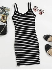 SHEIN Women Striped Rib-knit Black Body-Con Dress Size XLarge