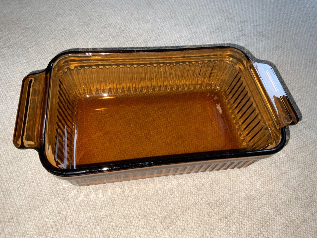 Vtg 1409 Anchor Hocking Amber Glass Baking Dish Pan USA Oven-Proof