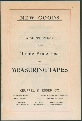 1908 Keuffel & Esser Handelskatalog Preisliste illustriertes Maßband Kette