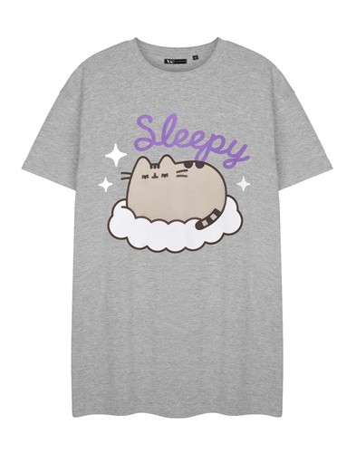 Vestido Camiseta Oversized Pusheen The Cat Para Mujer - Algodón 100%, Estampado De Gato Rosa, Tallas S A XXXL, Gris Carbón