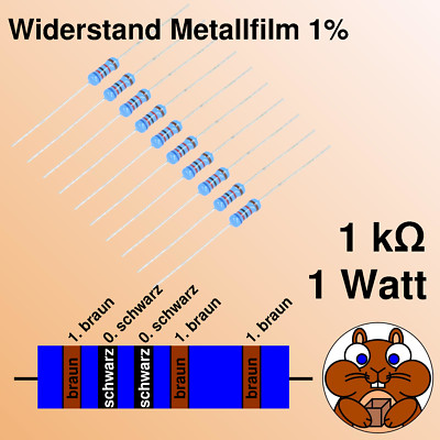 10x Widerstand Metallfilm 1 k 1W Watt axial 1% Draht Präzision resistor THT
