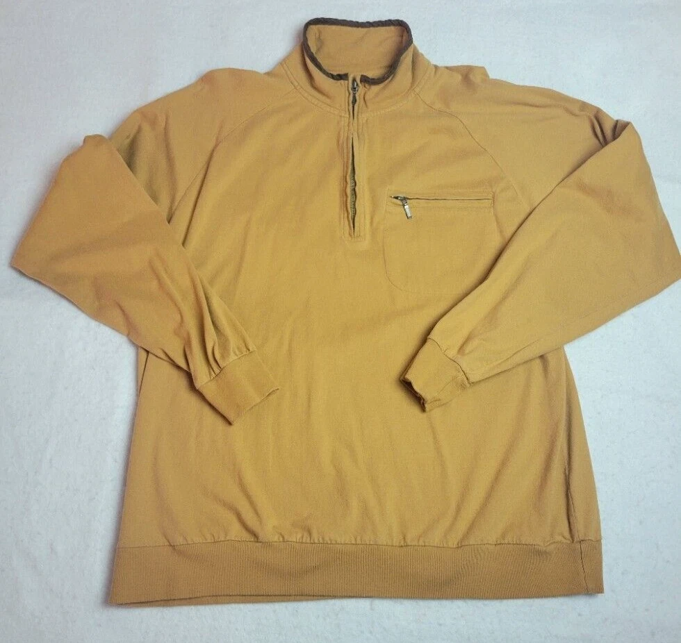 Cabelas Jacket Mens XL Yellow Quarter Zip Fleece Pullover Sweater Hoodless Mock