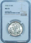 1936 D NGC MS65 Walking Liberty Half Dollar