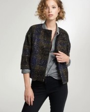 J. Crew Collection Sequin Tweed Morceau Jacket Size 2 Midnight Sparkle Plaid