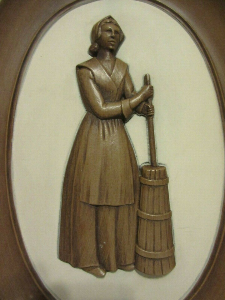 Syroco Inc Mid Century USA Wall Decor Pilgrim Musket Woman Amish Butter
