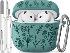 Flower Engraved Cases for Apple AirPods 4th Generation 2024, Soft Silicone Cover