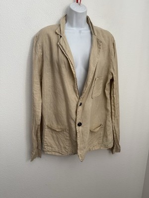 LFDL Lagenlook Linen Jacket Women s Size L Button Up Pockets Made In Italy Tan