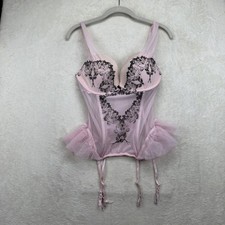 Victoria's Secret Bustier Corset Garter Pink Black Lace 36D
