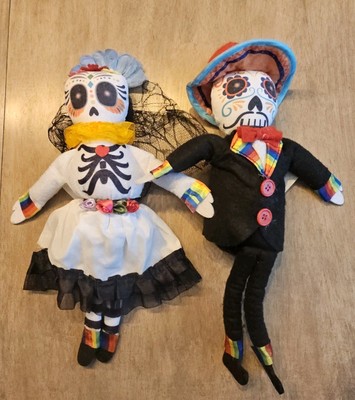 Hola Halloween Day of the Dead Fabric Decor Dolls 12  NWT Dia De Los Muertos Set