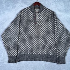 Vintage Eddie Bauer Sweater Mens M Gray Wool Birdseye Henley USA 90s FLAW