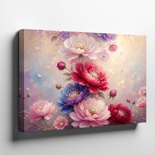 Floral Canvas Wall Art Print Large Pink Red Purple Peony Flowers Home Decor