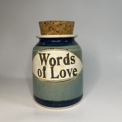Studio Art Pottery Word Jar Words of Love Container Bank With Cork Top
