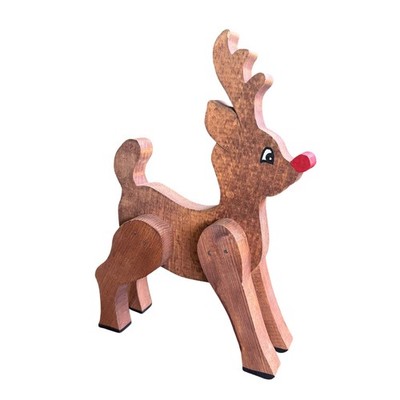 Handmade Wooden Rudolph Red Nose Reindeer Figure Rustic Christmas Holiday Decor