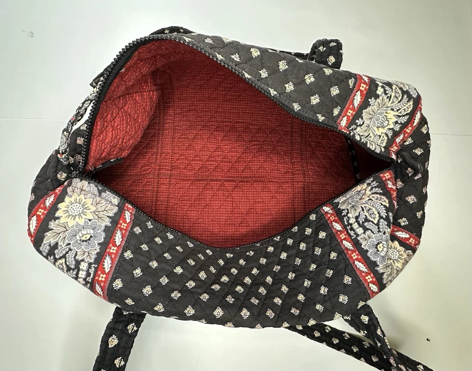 Bolso de Lona Grande Vintage Vera Bradley Clásico Negro Rojo Tostado Floral Foto 3 de 3
