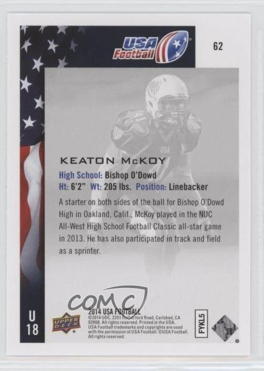 2014 Upper Deck USA Football Keaton McKoy #62 - Image 2 of 2