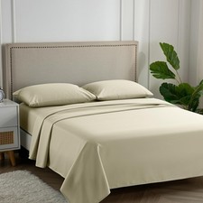 Carressa Linen 100 Egyptian Cotton King Size Sheets Set - King, Beach Sand