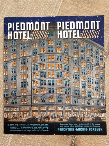 PIEDMONT HOTEL ATLANTA c1935 Vintage Brochure Historic Downtown Peachtree