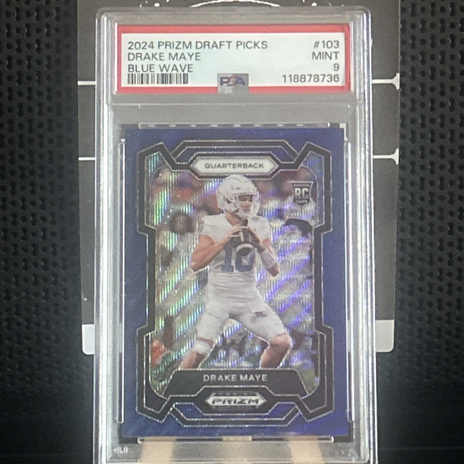 2024 Panini Prizm Draft Picks Drake Maye #103 Blue Wave Prizm /249 Rookie PSA 9