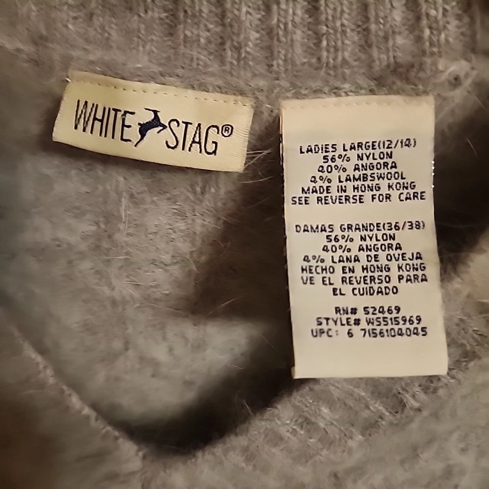 Suéter Pullover Tejido con Cable Lana de Cordero Angora De Colección Blanco Ciervo Gris Para Mujer Foto 4 de 4