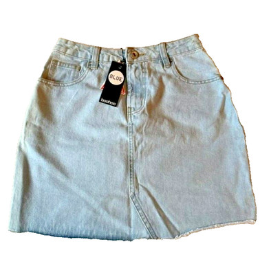 Boohoo Blue High Rise Denim 5-Pocket Mini Skirt Light Blue Ladies Size 4 NWT
