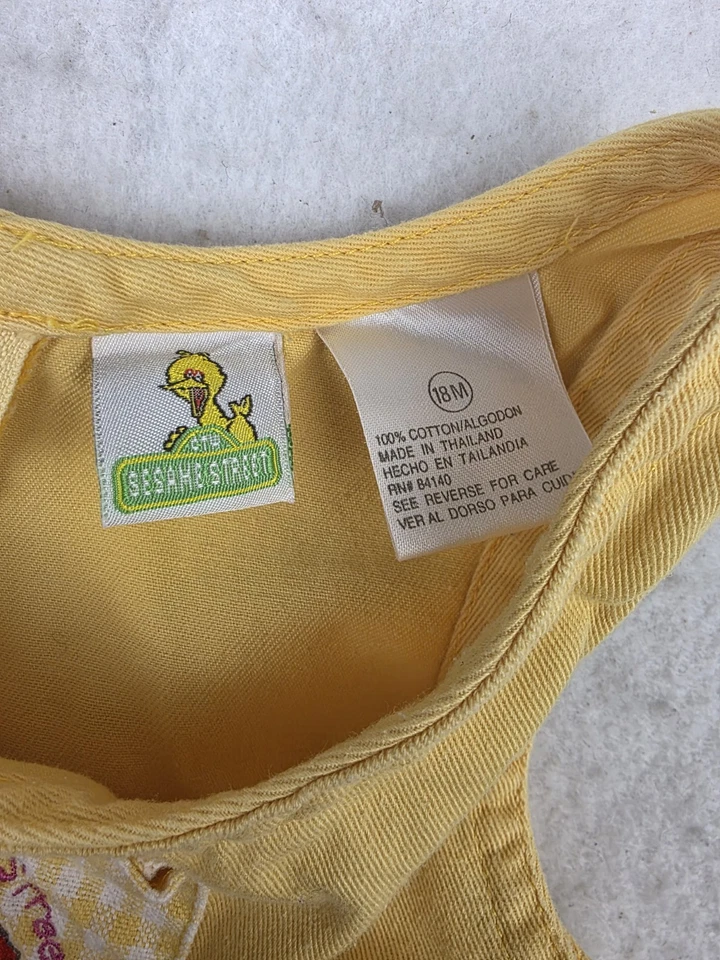 Vestido Jersey Vintage Plaza Sésamo Elmo Guinga Niñas 18M Etiqueta Pájaro Grande Amarillo Foto 3 de 4