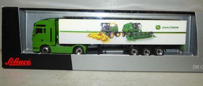 Schuco MAN TG 460 Kastenanhänger John Deere grün-weiß Maßstab 1:87