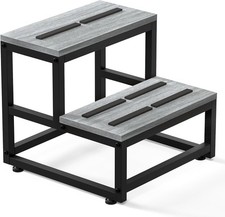 Wooden Step Stools for Adults Kids, Heavy Duty 2-Step Stool 38*38*35cm, Grey 