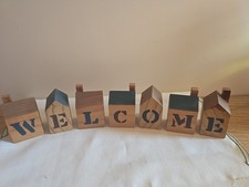 Wooden Blocks Welcome Houses Country Farmhouse Decor Rustic Wood