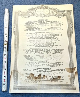 vtg menu  LOCKE OBER CO.  WINTER PLACE BOSTON