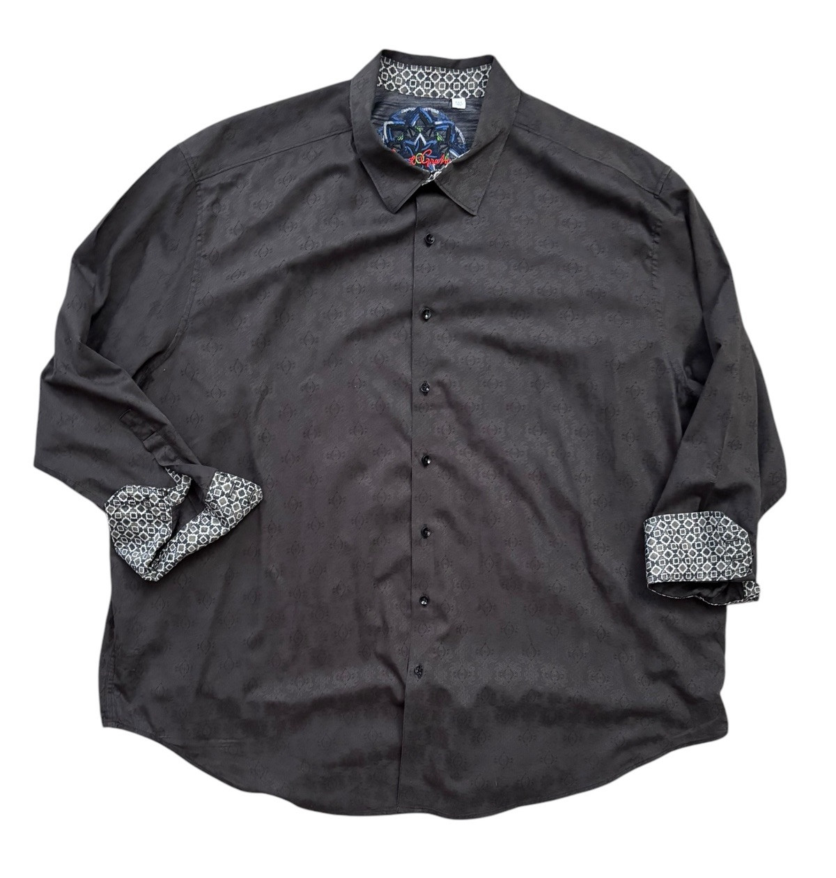 Robert Graham Shirt Mens Size 3XL Black Flipped Cuffs Damask Pattern Button-up