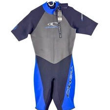 O'Neill Reactor Short Sleeve Spring Wetsuit Mens Large Back Zip Black Blue 0092