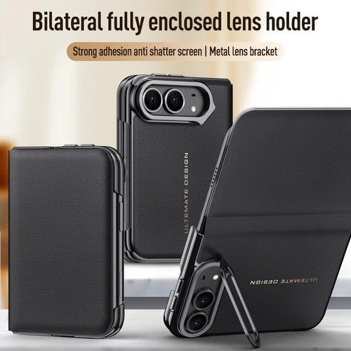 Luxury Magnetic PU leather Camera lens Stand Flip Protection Case For iPhone Duo