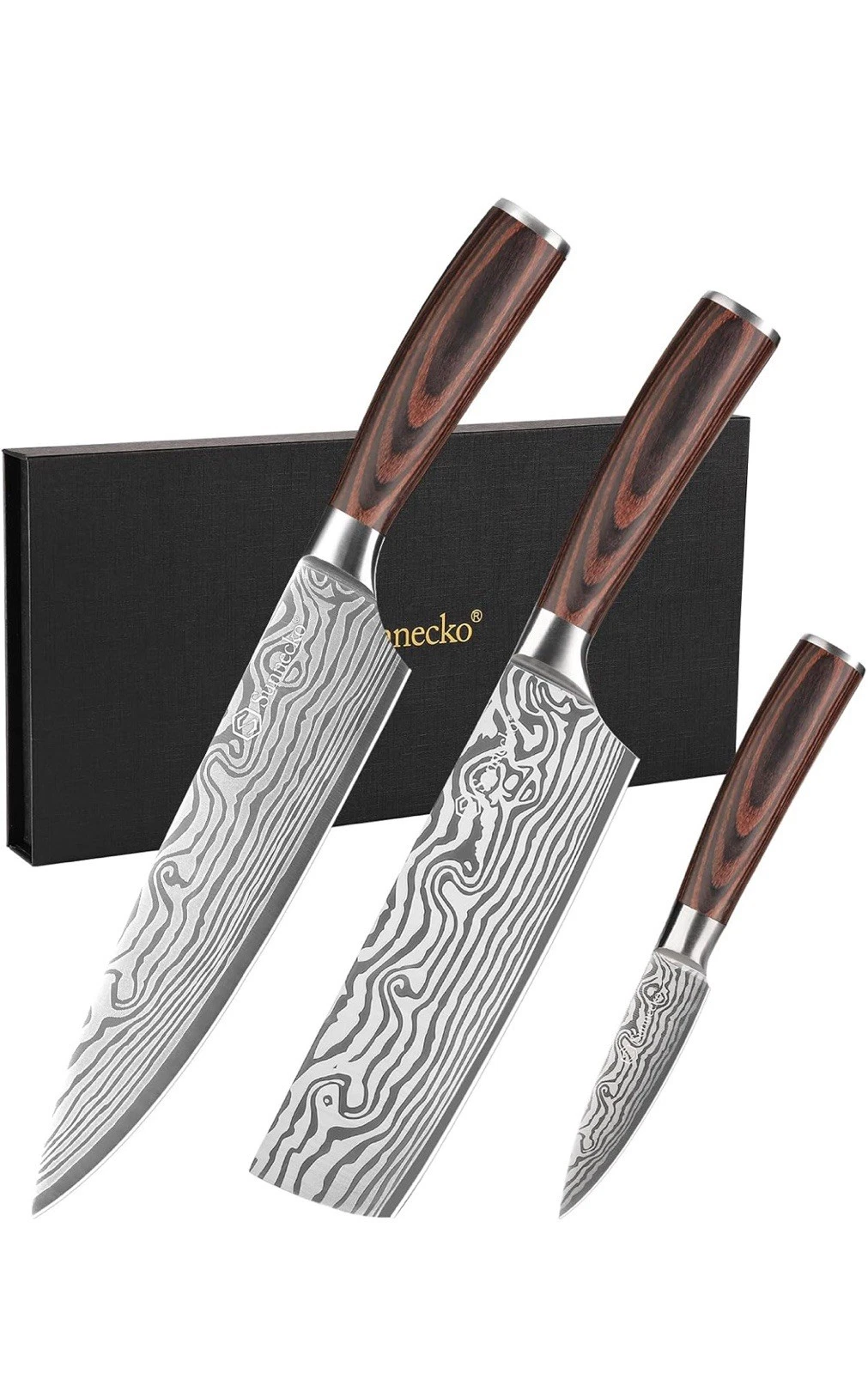Japanese Damascus Style Kitchen Knife Set 3pcs | Samurai Sharp | Made in Japan
