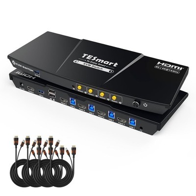 4-Port 8K HDMI 4K@144Hz KVM Switch 4 PC 1 Monitor USB 3.0 Hub HDR10 Dolby Vision