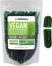 Size 4 Forest Green Empty Vegan Capsules Kosher Pill Vegetable Veggie Veg Caps