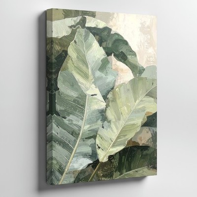 Wall Art Canvas a Close Up Digital Rendering of Banana Leaves in Pale Green