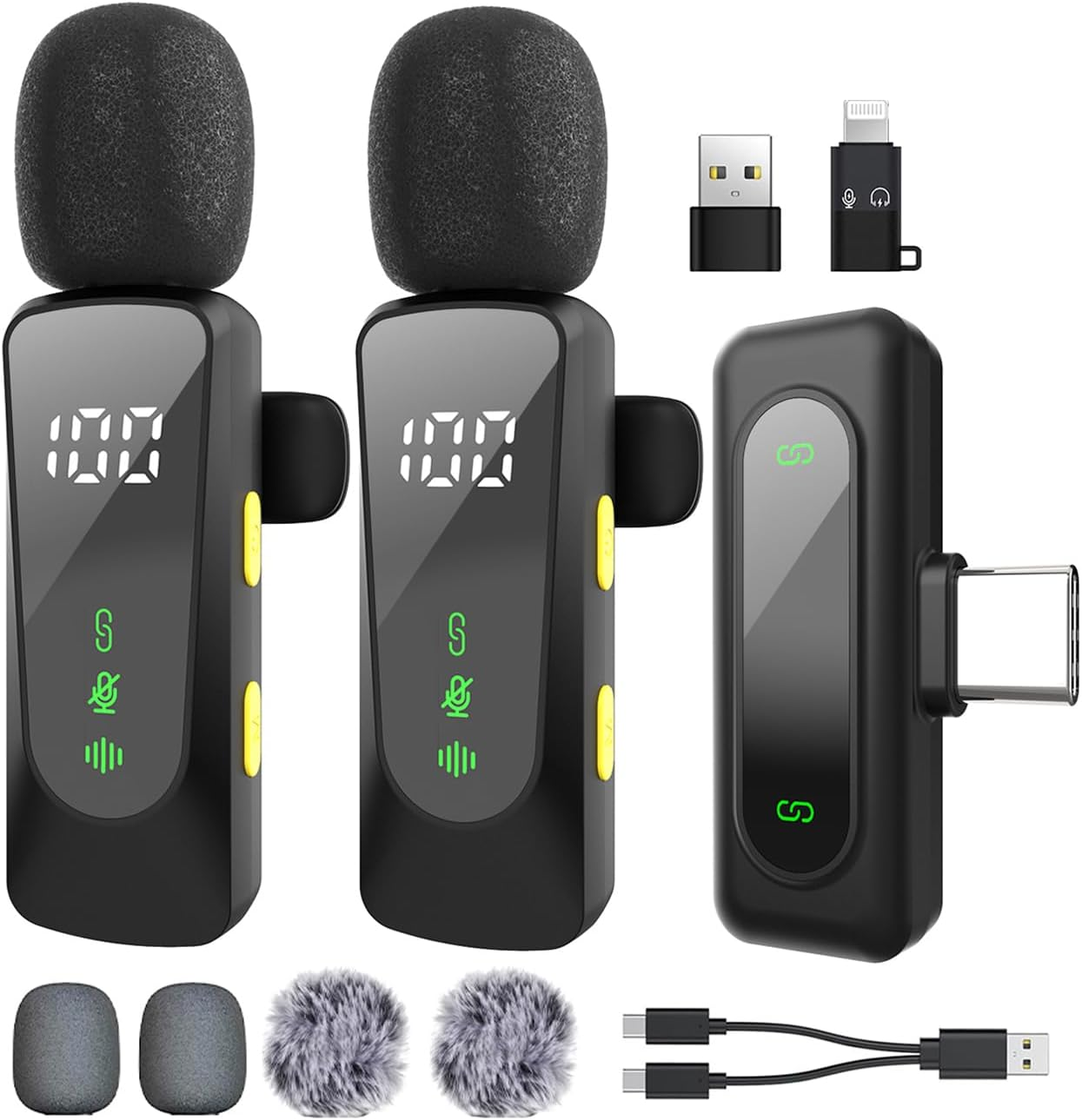 Wireless Lavalier Microphone with LED Display, Lavalier Microphones Clip on Mic