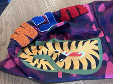 A Bathing Ape Pink Camo Shark Tiger WGM Embroidered Fleece Full Zip Hoodie.