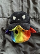 TeeTurtle Reversible Octopus Plush Happy/Mad Soft Black/ Rainbow 4 Inches