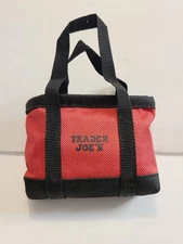 NWOT Trader Joe's Micro Red & Black Zipper Tote with Folded Grocery Bag Inside