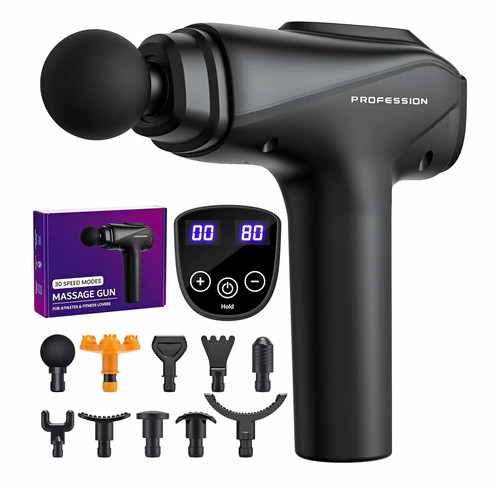 PROFESSION Percussion Multispeed Massage Gun w/ Digital Display, 10 Heads