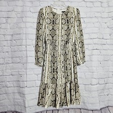 J Crew Womens Dress Size ST  Long Sleeves Smocked Waist Snake Print Fit Flare