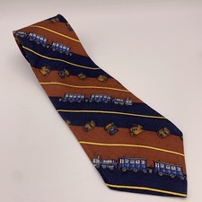 Vintage Resillo Silk Neck Tie Made in USA 56" Trains Luggage Travel