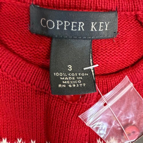 Copper Key Holiday Cardigan Sweater Snowflake Knit Red Cotton Size 3 - Picture 2 of 6
