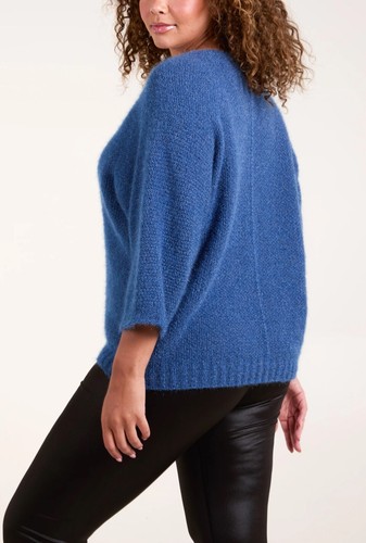 New Ladies Womens FLUFFY TEXTURE V-NECK JUMPER Knitted Jumpers Winter Knitwear - Picture 28 of 34