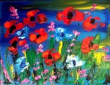 Flowers BY  MARK KAZAV - ORIGINAL OIL PAINTING ABSTRACT 11x14