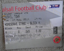 2014-15 Walsall  v Yeovil Town - League One  - Ticket Stub