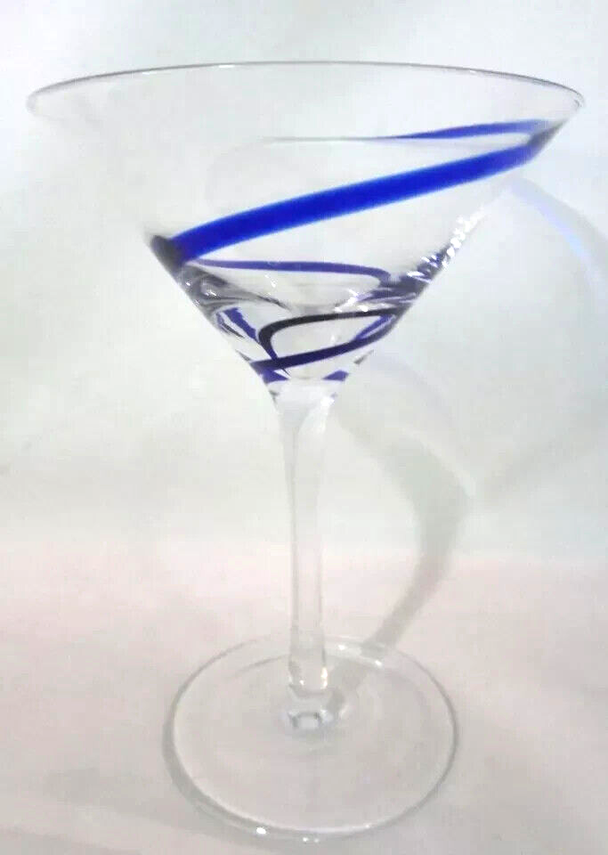 Pier 1 Retired 2005 Cobalt Blue Swirl Left Twist Martini Glass EUC