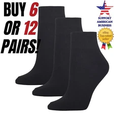 Black Quarter Dress Socks for Men Women Sport Plain  Size 6-8 9-11 10-13  Pack